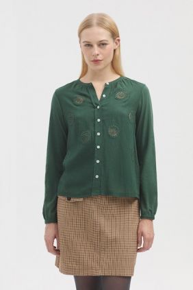 Camisa Flores Algodón Verde